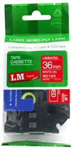 lm tapes – premium 1.5″ (36mm) white on red compatible tze p-touch tape for use with brother pt-p910bt, ptp910bt, pt-p910, ptp910 cube label maker includes tape size/color guide.