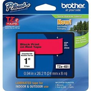 brother tze-451 24mm (1 ), length of 8m, black on red label tape