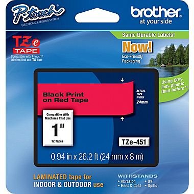 Brother TZe-451 24mm (1 ), Length of 8M, Black on Red Label Tape