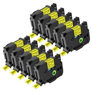 nineleaf 10 pack compatible label tape replacement for brother tze tze-651 tz-651 tz651 black on yellow laminated tapes 24mm 1” x 26.2 ft work with p-touch pt-d600 pt-p710bt 2730 e500 label maker
