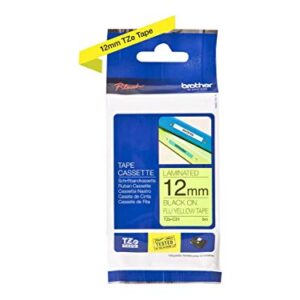 Brother TZe-C31 Labelling Tape Cassette, Black on Fluorescent Yellow, 12 mm (W) x 5 m (L), Laminated, Brother Genuine Supplies