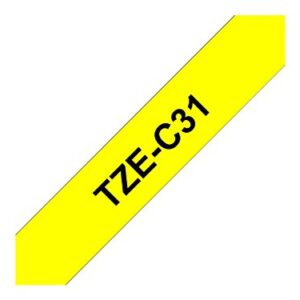 Brother TZe-C31 Labelling Tape Cassette, Black on Fluorescent Yellow, 12 mm (W) x 5 m (L), Laminated, Brother Genuine Supplies