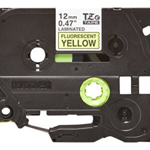 Brother TZe-C31 Labelling Tape Cassette, Black on Fluorescent Yellow, 12 mm (W) x 5 m (L), Laminated, Brother Genuine Supplies