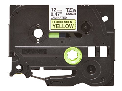 Brother TZe-C31 Labelling Tape Cassette, Black on Fluorescent Yellow, 12 mm (W) x 5 m (L), Laminated, Brother Genuine Supplies