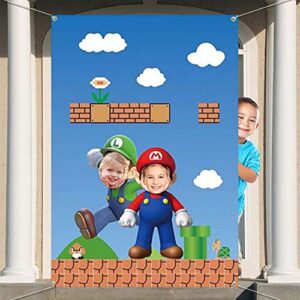 super bros photo door banner,cartoon large fabric kids face photography decoration backdrop boys birthday party game supplies props background (super bros)