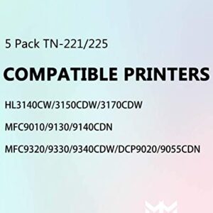 MM MUCH & MORE Compatible Toner Cartridge Replacement for Brother TN-221 TN-225 TN221 TN225 use with HL-3140CW HL-3170CDW HL-3180CDW MFC-9130CW MFC-9330CDW MFC-9340CDW Printer (5-Pack, 2X B+C+M+Y)