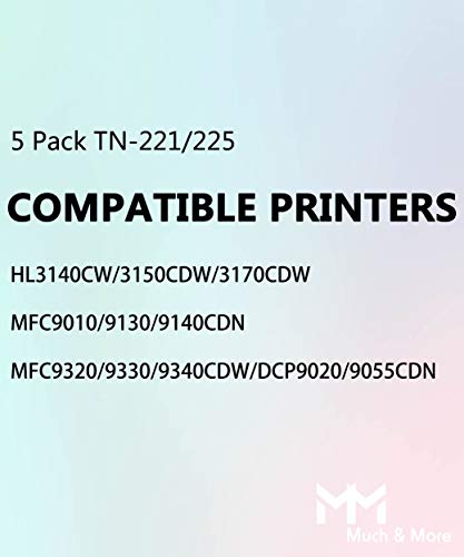 MM MUCH & MORE Compatible Toner Cartridge Replacement for Brother TN-221 TN-225 TN221 TN225 use with HL-3140CW HL-3170CDW HL-3180CDW MFC-9130CW MFC-9330CDW MFC-9340CDW Printer (5-Pack, 2X B+C+M+Y)