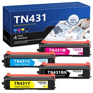 tanfenjr compatible tn-431 tn431 toner cartridges replacement for brother hl-l8260cdw hl-l9310cdwt mfc-l8610cdw dcp-l8410cdw (1black/1cyan/1magenta/1yellow)