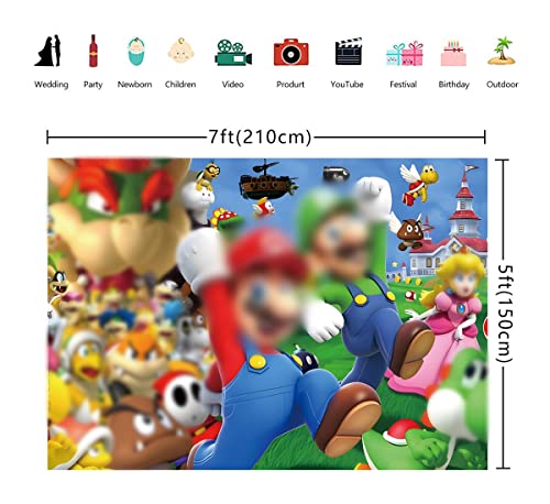 7X5FT Super Brothers Backdrop Birthday Decoration Cartoon Video Game Super Bros Fans Party Supplies for Kids Family Cake Table Photo Props