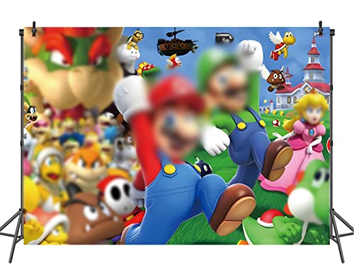 7X5FT Super Brothers Backdrop Birthday Decoration Cartoon Video Game Super Bros Fans Party Supplies for Kids Family Cake Table Photo Props