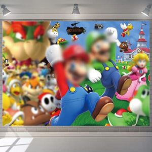 7X5FT Super Brothers Backdrop Birthday Decoration Cartoon Video Game Super Bros Fans Party Supplies for Kids Family Cake Table Photo Props