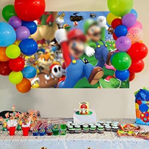 7X5FT Super Brothers Backdrop Birthday Decoration Cartoon Video Game Super Bros Fans Party Supplies for Kids Family Cake Table Photo Props