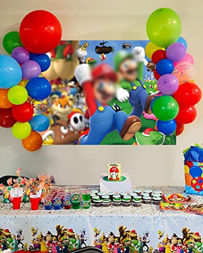 7X5FT Super Brothers Backdrop Birthday Decoration Cartoon Video Game Super Bros Fans Party Supplies for Kids Family Cake Table Photo Props