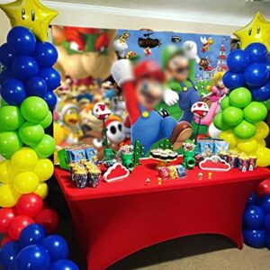 7X5FT Super Brothers Backdrop Birthday Decoration Cartoon Video Game Super Bros Fans Party Supplies for Kids Family Cake Table Photo Props