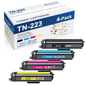 hight-yield tn223 toner cartridg – black, cyan, magenta & yellow toner, huay compatible tn223 toner cartridge replacement for brother hl-l3290cdw mfc-l3750cdw printer hight yield，model：tn223 4pk