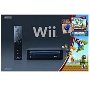 black wii console with new super mario brothers