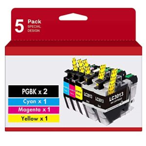 Aoou LC3013 LC3011 Compatible Ink Cartridge Replacement for Brother LC3013 High Yield for Brother MFC-J491DW MFC-J497DW MFC-J690DW MFC-J895DW Printer, 5-Pack (2 Black, 1Cyan, 1 Magenta, 1 Yellow)