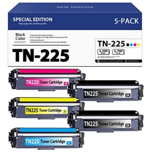 mandboy tn225 2bk/c/m/y toner cartridge replacement for brother tn-225 compatible hl-3140cw hl-3150cdn hl-3170cdw hl-3180cdw mfc-9130cw mfc-9140cdn dcp-9015cdw dcp-9020cdn printer 5 pack