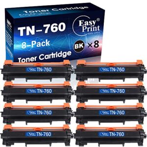 easyprint 8x compatible 760 toner cartridge replacement for tn760 tn-760 used for brother dcp-l2550dw, hl-l2350dw, l2370dw, l2370dw xl, l2390dw, l2395dw, mfc-l2710dw, l2750dw, l2750dw xl, (8-pack)