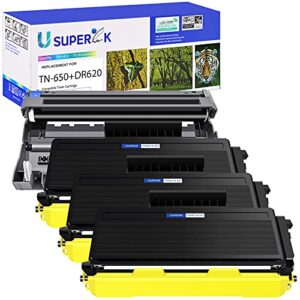 usuperink compatible for brother tn650 tn-650 dr620 dr-620 work with mfc-8370 mfc-8480dn dcp-8080dn dcp-8085dn dcp-8050dn printer (3 pk black tn-650 toner cartridges, 1 pk dr-620 drum unit)