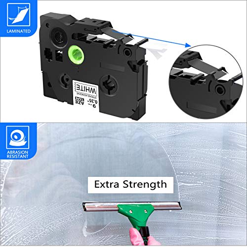 GREENCYCLE Extra Strength Adhesive Black on White Label Tape Compatible for Brother TZE-S221 TZS221 AZES221 0.35 " 9mm for PT-E550W PT2430PC 1890C PT-D210 PTP300BT PT-1010 PTH100 PTH110 D200-60 Pack