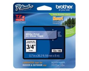 brother part# tze-145 label tape (oem) 3/4″ white on clear