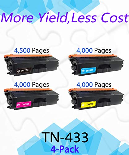 (4-Pack, BK+C+M+Y) Compatible TN-433 TN433BK TN433C TN433M TN433Y TN433 Toner Cartridge Used for Brother HL8260CDN L8360CDWT L9310CDW MFC-L8690CDW L8610CDW L9570CDW(T) Printer, by EasyPrint