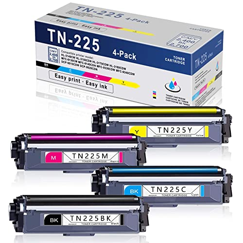 4 Pack (1BK+1C+1M+1Y) Toner Compatible High Yield TN225BK TN225C TN225M TN225Y Toner Cartridge Replacement for Brother HL-3140CW MFC-9130CW 9330CDW 9140CDN DCP-9015CDW Printer Toner,Sold by VoColorink