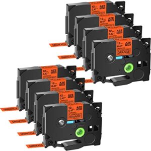 greencycle compatible for brother tz tze b31 tze-b31 aze b31 0.47 inch 1/2″ black on fluorescent orange laminated label tape 12mm x 5m for ptd210 d400ad d600 pth100 pth110 pt1290 pt-1230pc, 8 pack
