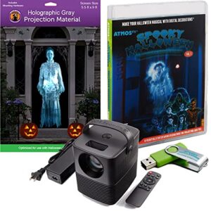 reaper brothers spooky halloween hollusion digital decoration kit includes 8 atmosfx video effects for halloween plus hd super bright projector and 5.5′ x 9′ holographic projection screen