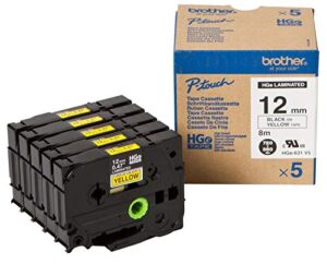 brother hg631v5 – laminated tape – black on yellow – roll (1.2 cm x 8 m) – 5 roll(s)
