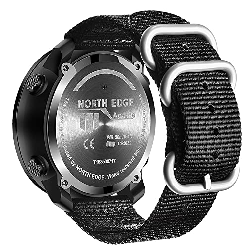 NORTH EDGE Apache Tactical Watches - Digital Outdoor Sports Survival Military Watches for Men, Compass, Rock Solid, Durable Nylon Band, Steps Tracker, Pedometer Calories