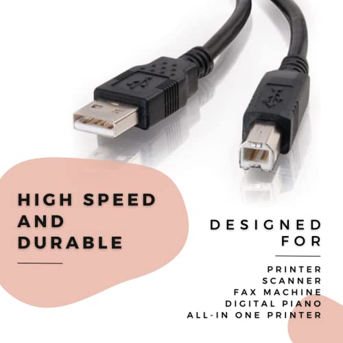 DIGITMON Premium Black Printer Scanner A-Male to B-Male USB 2.0 Cable for HP, Canon, Dell, Epson, Lexmark, Xerox, Brother and More (15 Feet)