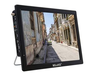 milanix 14.1″ portable widescreen led tv with hdmi, vga, mmc, fm, usb/sd card slot, built in digital tuner, av inputs, and remote control