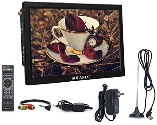 MILANIX 14.1" Portable Widescreen LED TV with HDMI, VGA, MMC, FM, USB/SD Card Slot, Built in Digital Tuner, AV Inputs, and Remote Control