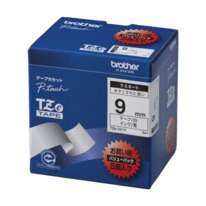 brother tze-221v p-touch laminating tape, width 0.4 inches (9 mm) (black letter/white)