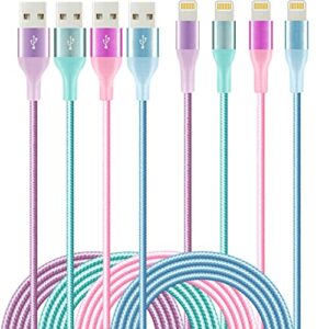[apple mfi certified] 4colorful lightning cable 6ft 4packs iphone charger nylon braided usb charging cord for apple charger, iphone 13 12 11pro max xs xr x 8 7 6s 6 plus se 5s 5c ipod ipad