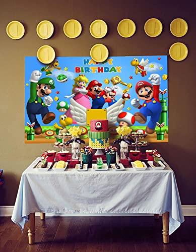 Sakurar SK Mario Birthday Bakdrop Adventure Game Video Mario and Princess Peach Backdrop Vinyl Birthday Party Baby Shower Decoration Mario Party Background 7x5ft