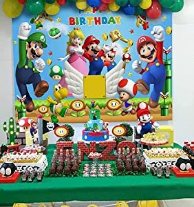 Sakurar SK Mario Birthday Bakdrop Adventure Game Video Mario and Princess Peach Backdrop Vinyl Birthday Party Baby Shower Decoration Mario Party Background 7x5ft