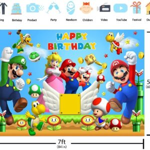 Sakurar SK Mario Birthday Bakdrop Adventure Game Video Mario and Princess Peach Backdrop Vinyl Birthday Party Baby Shower Decoration Mario Party Background 7x5ft