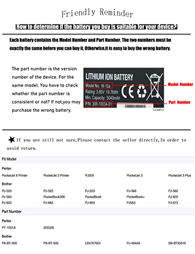 360mAh Battery Replacement for Brother PJ-623 PJ-662 PJ-520 PJ-522 PJ-560 Pocketbook+ PJ-622 PJ-673 PJ-562 PJ563 PJ-663 PJ-523 PocketBook300 PA-BT-500 PJ-4844A PA-BT-300 SB-BT500-N LB4707001