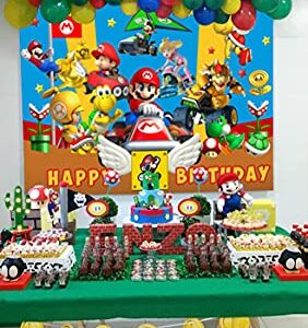 GUOBING Betta Mario Backdrop Kids Happy Birthday Baby Shower for Super Mario Bros Kart Party Backdrop Game Party Photo Video Decoration Background 7x5ft