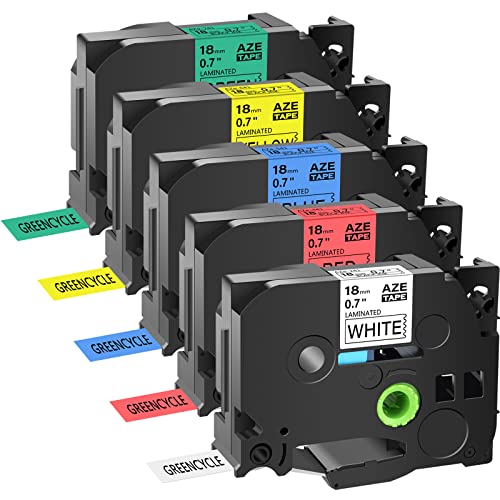 GREENCYCLE 5 Pack Compatible for Brother TZe-241 TZe-441 TZe-541 TZe-641 TZe-741 Laminated AZE Tape 18mm Combo 3/4" x 26.2 ft Label Cartridge Used in Ptouch PT-P700 PT-D600 PT-D400 Label Maker