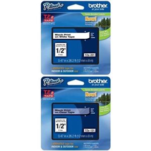 brother p-touch ~1/2″ (0.47″) black on white standard laminated tape – 26.2 ft. (8m) and brother p-touch ~1/2″ (0.47″) black on clear standard laminated tape – 26.2 ft. (8m) bundle
