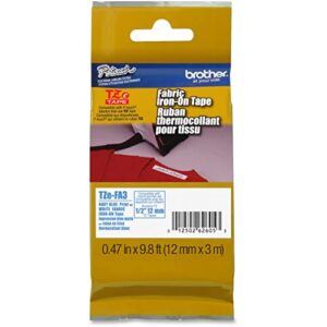 brother tzfa3 1/2″ navy blue on white fabric iron-on tape (9.8 ft)