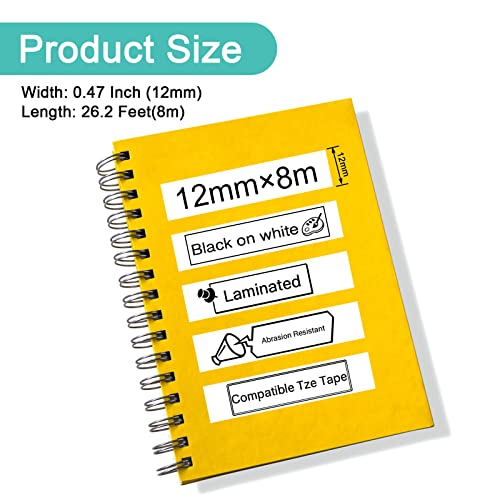 NineLeaf 2PK 12mm 1/2'' Label Tape Replacement Compatible for Brother P-Touch TZe-231 TZe 231 TZ231 TZ-231 PTH110 PT-D200 PTD600 PT-D400 Label Maker Standard Laminated Black on White Labeling Refills