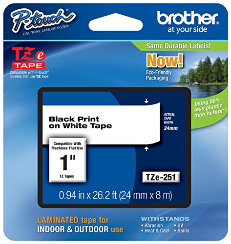 Genuine Brother 1" (24mm) Black on White TZe P-Touch Tape for Brother PT-2430PC, PT2430PC Label Maker with Free TZe Tape Guide Included