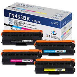 vit 4 pack (1bk+1c+1m+1y) high yield compatible tn433 tn-433 tn433bk tn433c tn433m tn433y toner cartridge replacement for brother hl-l8260cdw l8360cdw l8360cdwt l9310cdw l9310cdwt l9310cdwtt printer