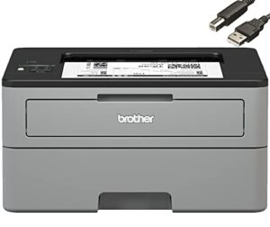 brother compact monochrome laser printer, duplex two-sided printing, wireless printing, built-in wireless, 32ppm, 250-sheet, lcd display, compatible with alexa – bundle with jawfoal printer cable