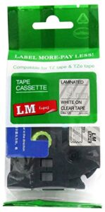 lm tapes – brother pt-1880 3/8″ (9mm 0.35 laminated) white on clear compatible tze p-touch tape for brother model pt1880 label maker with free tape guide included
